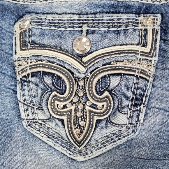 Rock Revival Peacoat Mid Rise Distressed Ankle Skinny Denim Blue Jeans Sz 26 - Picture 9 of 16